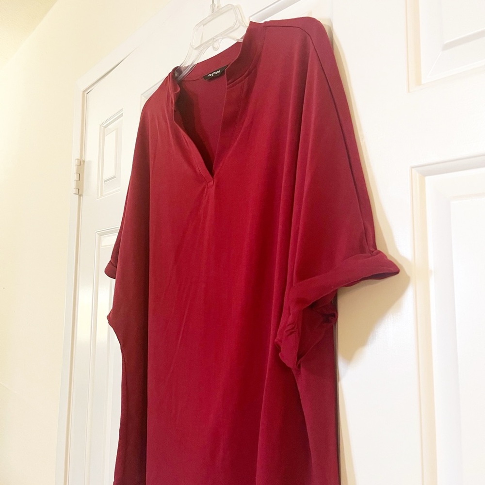 NWOT Burgundy Maroon V-Neck Oversized Blouse | Loose Fit | Size Medium - Picture 6 of 15